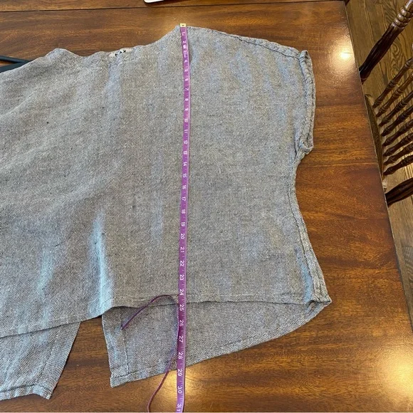 Flax Back Slit Tee women’s large 100% Linen Shirt gray oversized short sleeve - Picture 13 of 13
